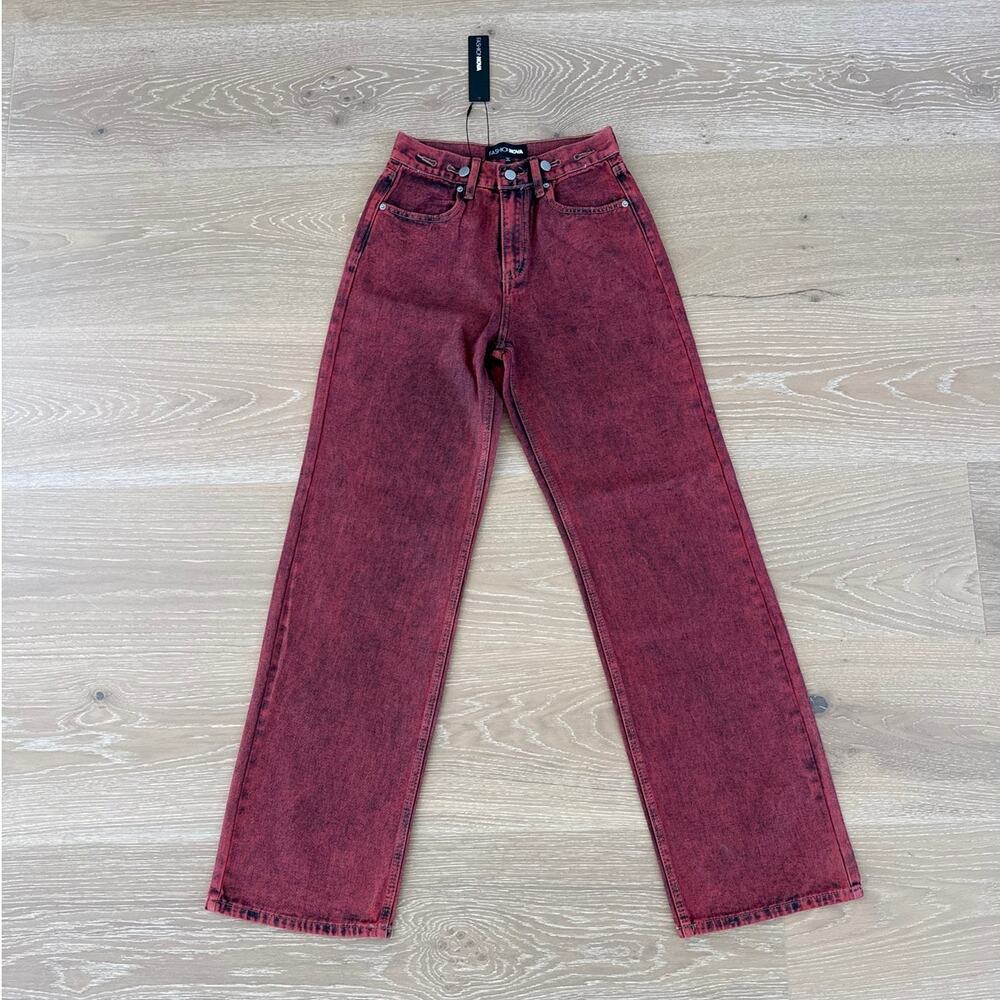 Fashion Nova Red Hot Coated Wide Leg Jeans High Waisted Size 1 in Red